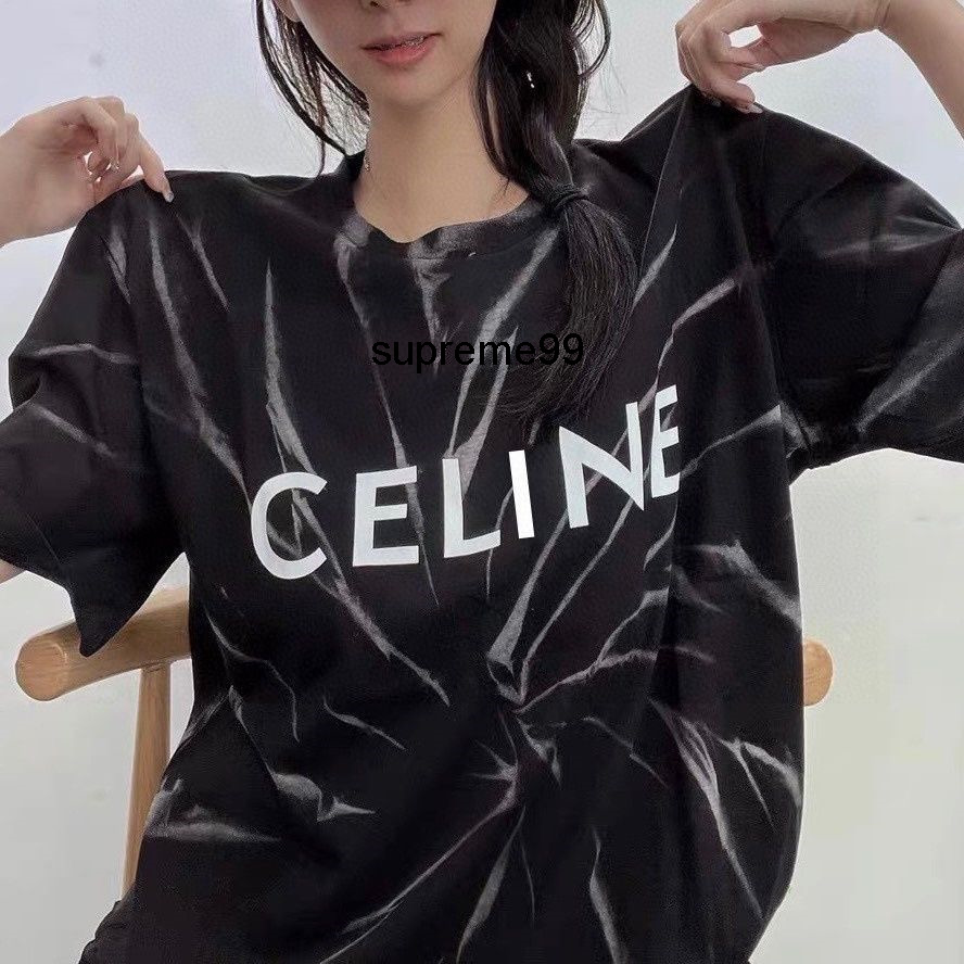 

2022ss new tie dyed letter cyberpunk couple Casual Short Sleeve T-Shirt, Black