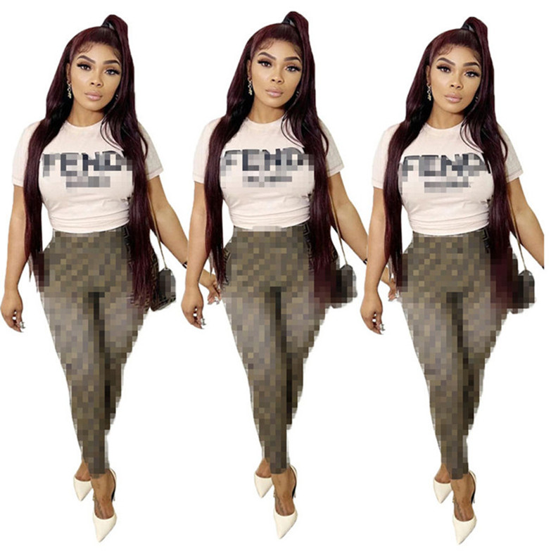 

Summer Sportswear Designer Tracksuits Women 2 Piece Set Letter Print Outfits Casual T Shirt Pants Jogger Sport Suit Fashion O-neck K241, As pic