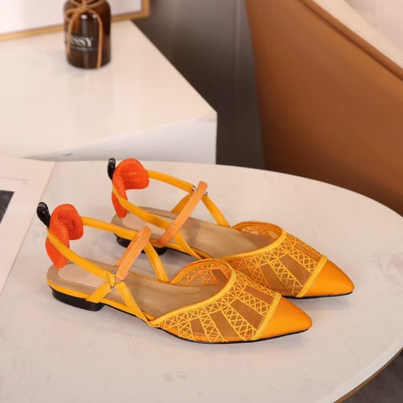 

Hollow Pointed Lace FF Flat Sandals Summer Comfortable Fashiondble Sexy Women's Net Red Trendy Shoes, As pic