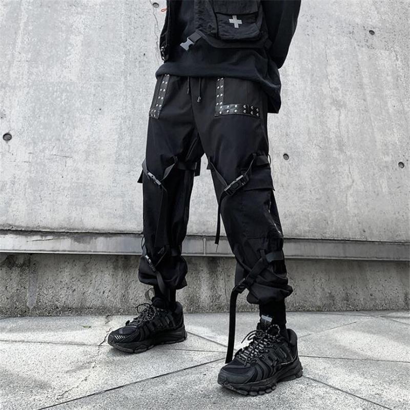 

Men's Pants Techwear Cargo Men's 2022 Ribbons Rivet Punk Hip Hop Streetwear Spring Casual Male JoggersMen's Naom22, Black