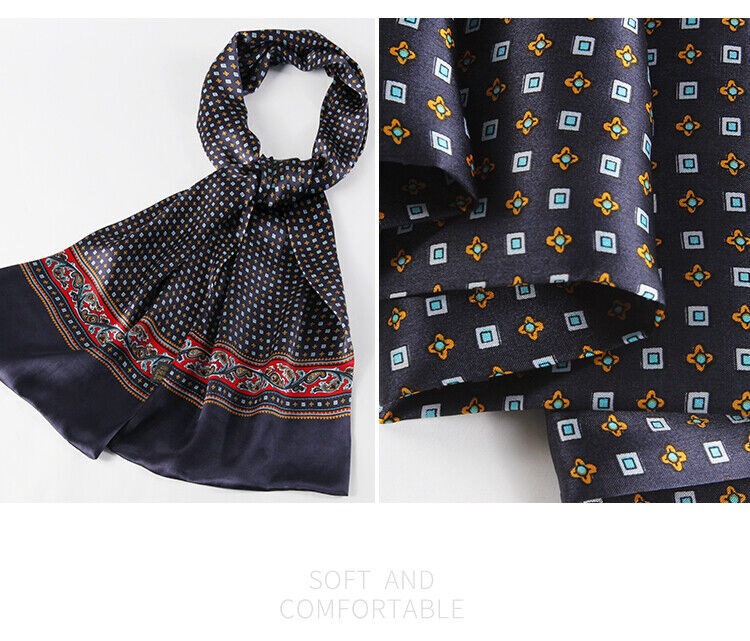

Men's Silk Scarf Double Layer Neckerchief Square Blue Shiny Silky