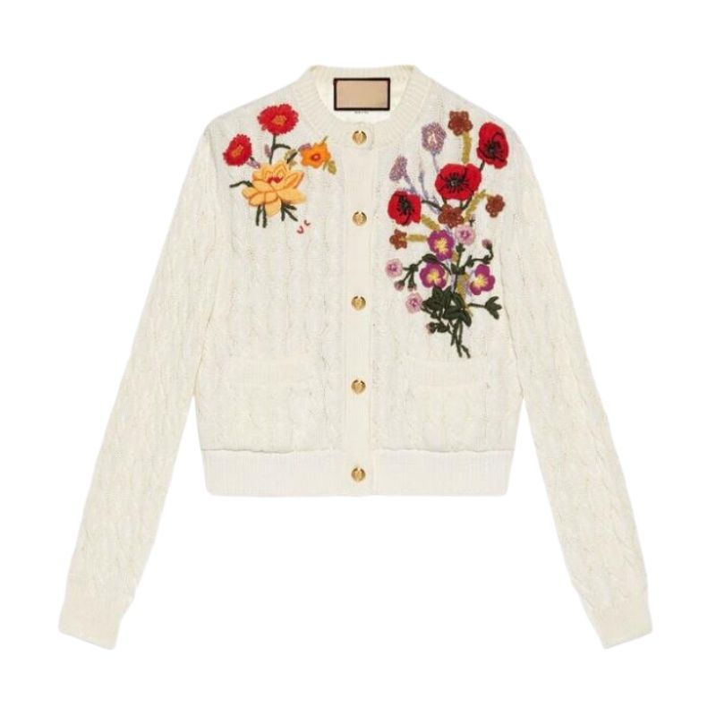 

2022 Women Cotton Sweaters Knits Designer Tops With Letter Floral Embroidery Girls Milan Runway Designer Crop Top Shirt High End Long Sleeve Stretch Cardigan Jacket, Multi