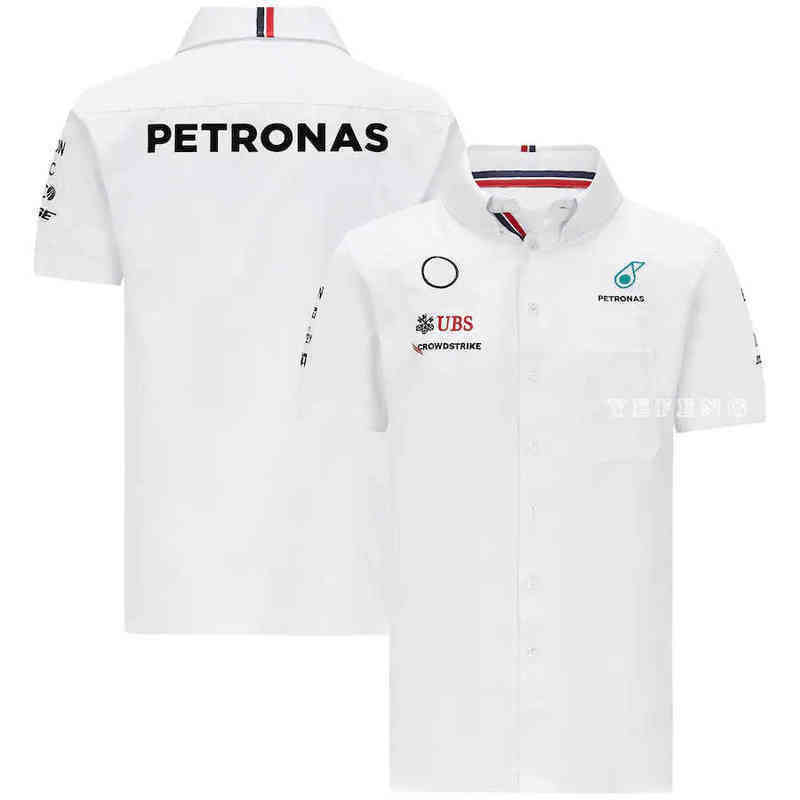 

For Mercedes Benz Petronas Polos F1 2021 Team Racing White Motorsport Outdoor Breathable Sports Riding Buttons Polo Lapel Shirt Fashion T-shirt HH4Q