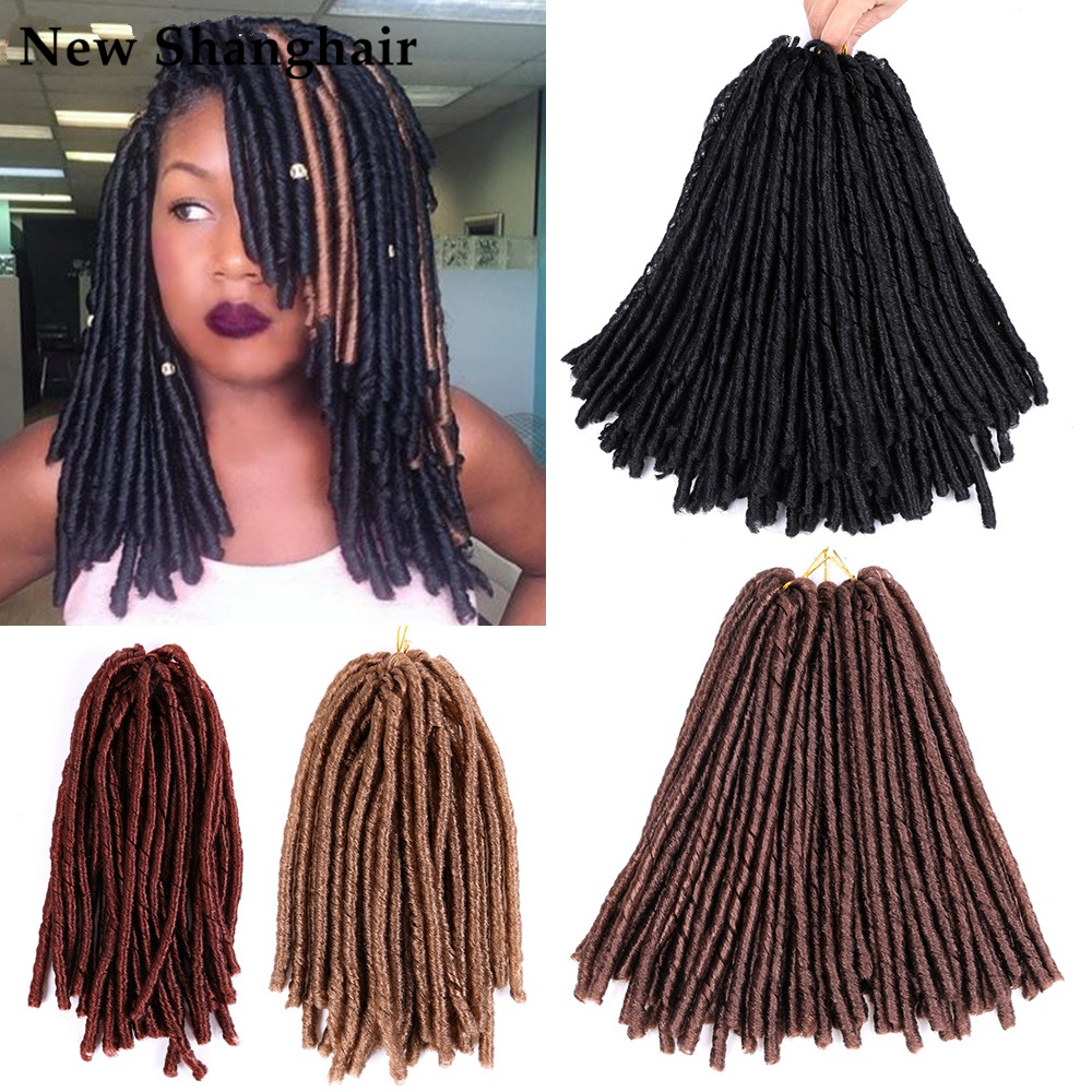 

14 Inches Ombre Crochet Braids Hair Synthetic Braiding hair Extensions 30 Stands/Pack Goddess Straight Faux Locs Soft Dreads Dreadlocks BS07, #27