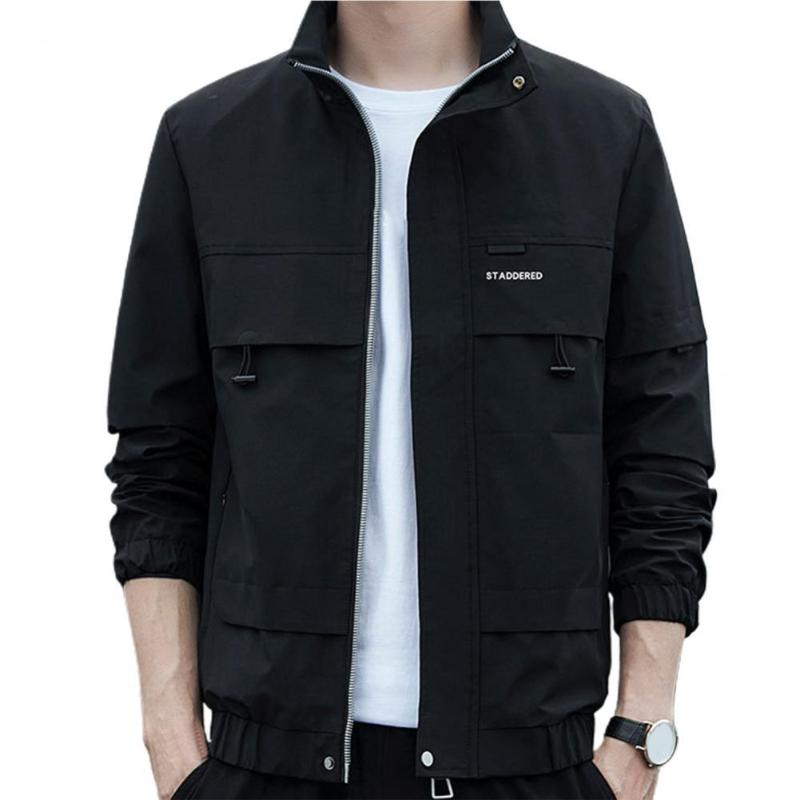 

Men's Jackets Jacket Men Fashion Spring Autumn Outerwear Coat Solid Color Multi Pockets Stand Collar Simple Sportswear CoatsMen's, Blue