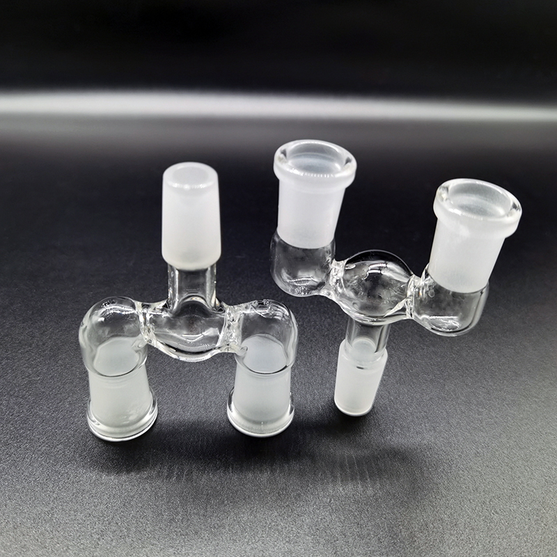 

14.5mm 18.8mm Glass Adapter Double Bowl Hookahs Accessories Two Size Wishbone Glass Splitter Frosted Adapters For Options Water Pipes Bong
