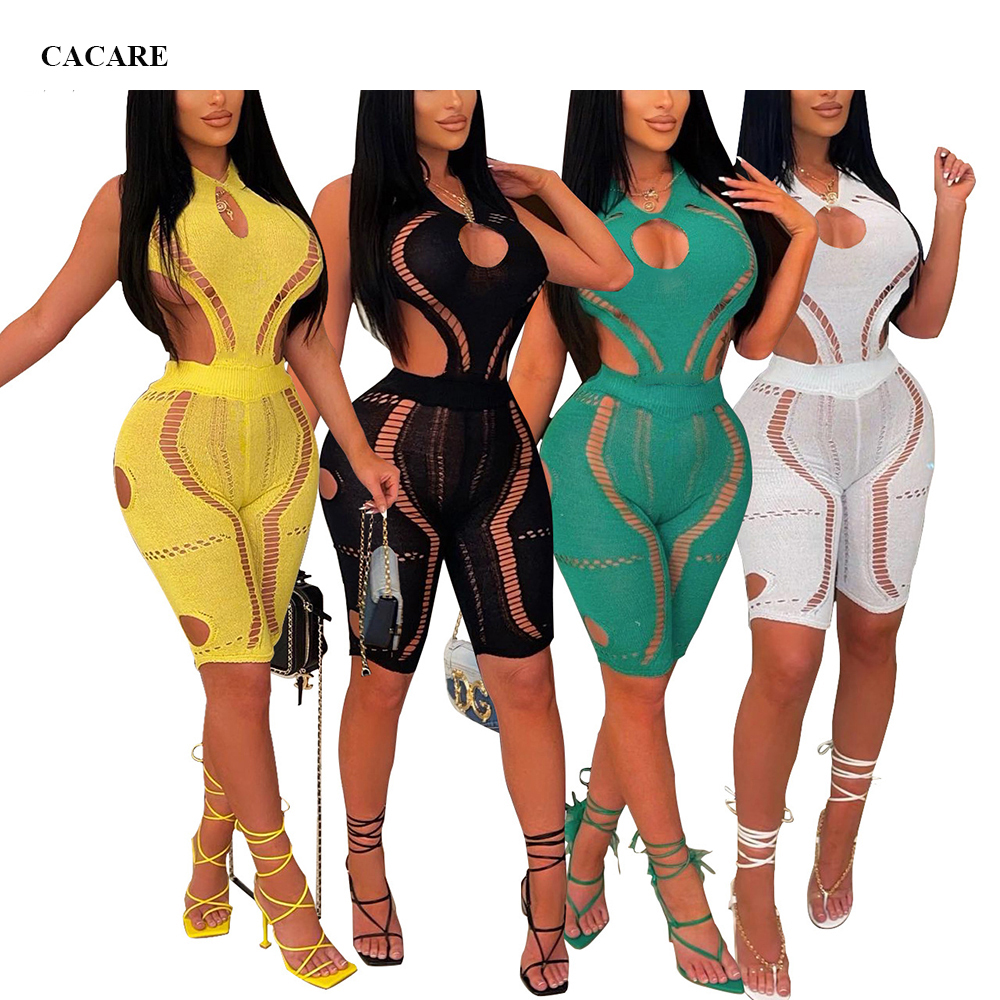 

CACARE 2022 Sexy Shorts Jumpsuit Women's Clothing Overalls Black White Freaknik Outfits Skinny Romper Playsuits Coveralls F0230