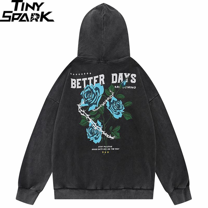 

Men' Hoodies & Sweatshirts Retro Wahsed Hoodie Sweatshirt Streetwear Blue Rose Graphic Hooded Pullover Men Harajuku Cotton Sweat Shirt Hip, A11455