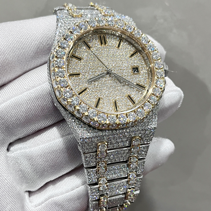 2022 New Version VVS Moissanite mens watch Royal mechanical Gold Mixed Silver 2 tone diamonds pass test ETA movement 904L stainless steel iced out s