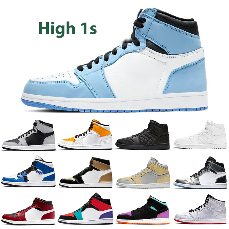 

2022 Men women Basketball Shoes 1 High MID Low OG 1S banned Toe Patent Bred Twist University Blue Hyper Royal Mocha Obsidian UNC game Sneakers Mens trainer Big Size 13, Color 14