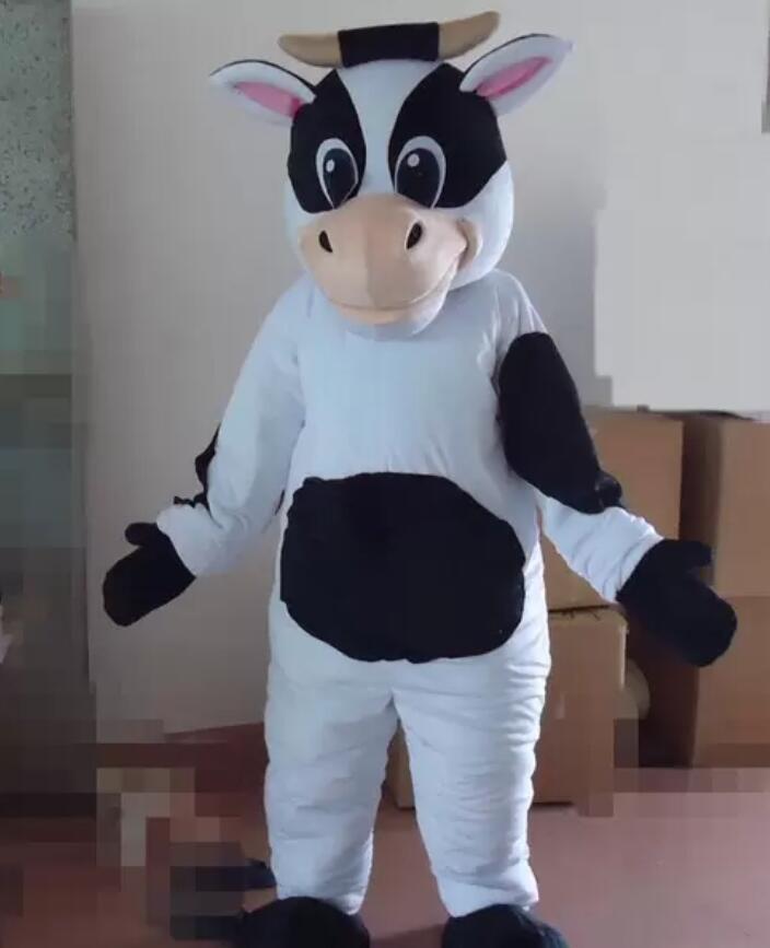 

Professional custom hot black and white dairy cow Mascot Costume Cartoon milk cow Character Clothes Christmas Halloween Party Fancy Dress, As pic