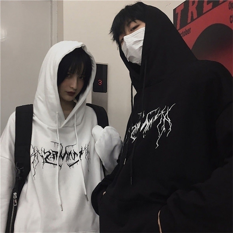 

Gothic Oversized Hoodie Men Women Lightning Print Long Sleeve Hooded Sweatshirt Hip Hop Pullovers Tops Harajuku Loose Streetwear 220406, Black