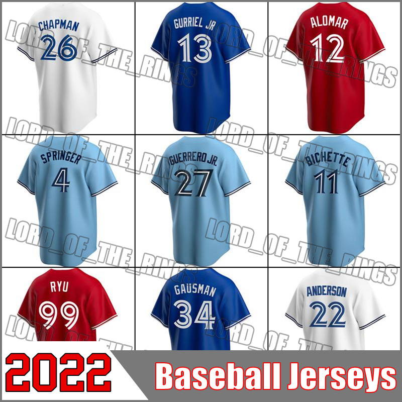 

Toronto Vladimir Guerrero Jr George Springer Jersey Baseball Blue Bo Bichette Kevin Matt Gausman Chapman Jerseys Cavan Biggio Kirk Jose Berrios Ryu Gurriel Jr., Man custom jersey (ln)