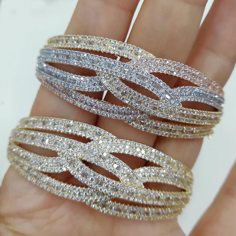 

Bangle Luxury Cross Stackable African For Women Wedding Full Cubic Zircon Crystal CZ Dubai Bracelet Party JewelryBangleBangle