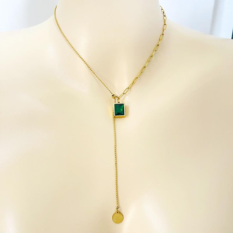

Pendant Necklaces Stainless Steel Accessories 18K Gold Jewelry Square Emerald And Round Plate Beads Chain NecklacesPendant