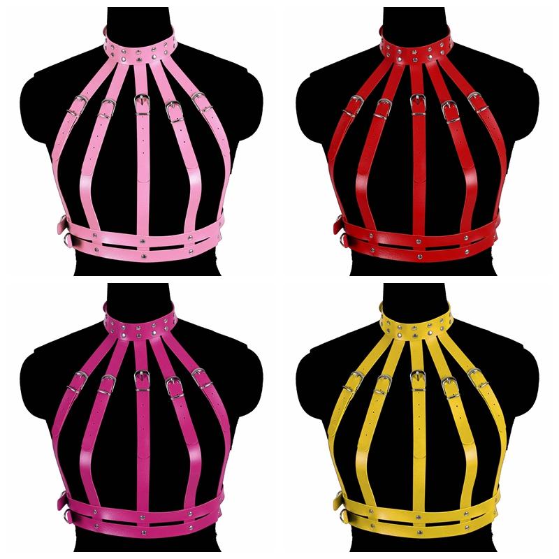 

Bustiers & Corsets Women Fetish Sexy Lingerie Gothic PU Leather Body Harness Cage Bra Sculpting Erotic Rave Wear Fashion Underwear HarnesBus, Red
