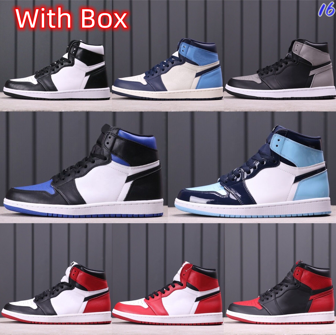 TOP Quality jumpman Mens 1 high OG basketball shoes 1s University Blue silver royal toe black metallic gold mid smoke grey UNC Patent men women