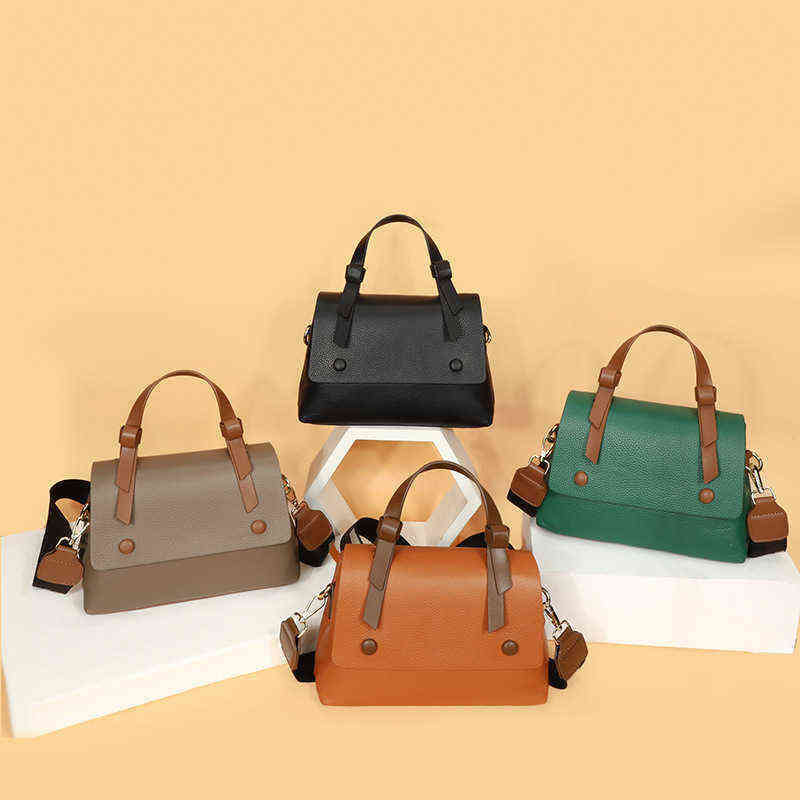 

Evening Bags Leather bag women's 2022 new simple fashion contrast color litchi pattern Portable Single Shoulder Messenger Bag soft leather square 220211, Black