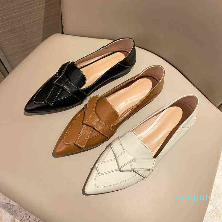 Fashion-Casual Two Wear Chaussures Lefu Style pour femmes au début du printemps de vache pointu de vache arc plat Plat Sole des femmes