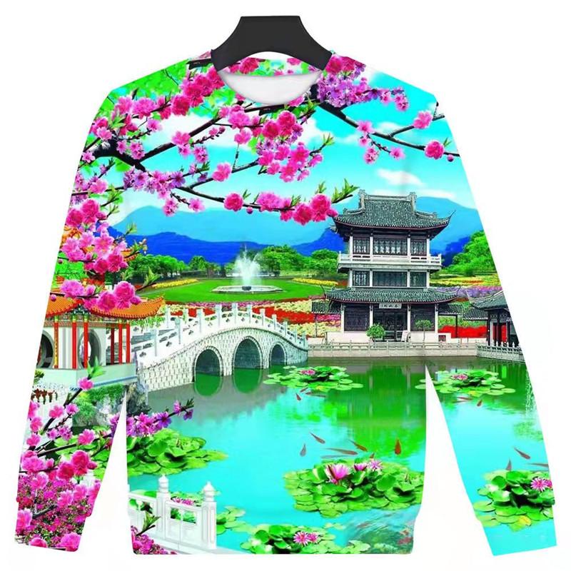 

Men' T-Shirts Handsome Trend Wild Men And Women 3D Digital Printing Lotus Landscape Round Neck Long-Sleeved Sweater Youth ComfortableMen, Fuchsia