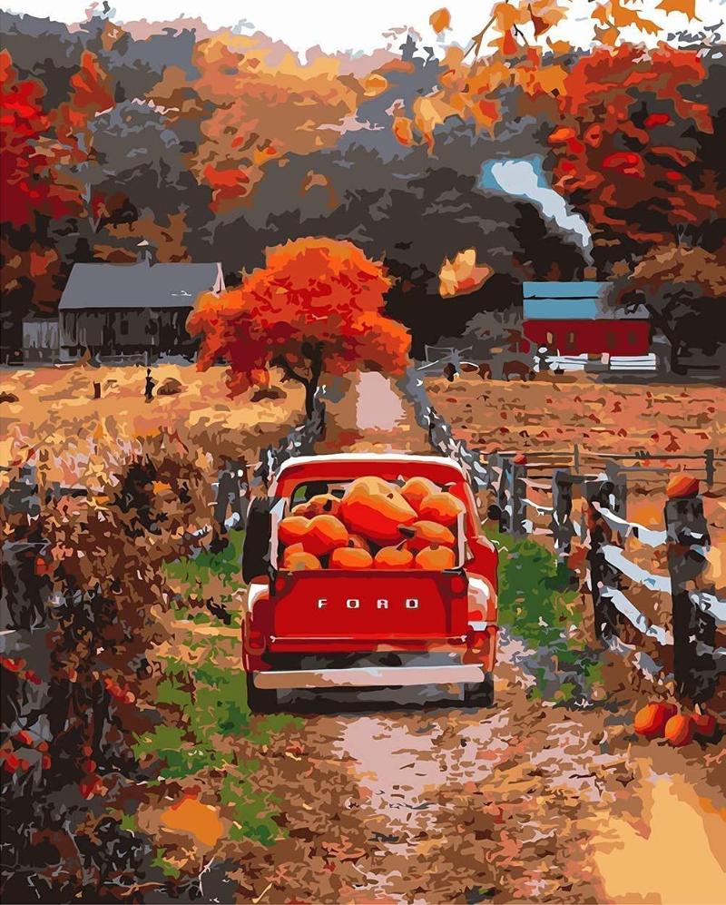 

Paintings Paint By Number Beginner DIY Vermont Village Autumn Oil Painting Kits Acrylic Canvas Of 16"x20"for To Advanced