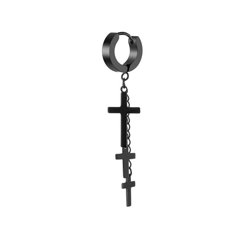 

Dangle & Chandelier 2 Arrival Fashion Retro Black Cross Chain Earring Personality Ladies Women Hip Hop Multi-Layer Men's Earrings Jew