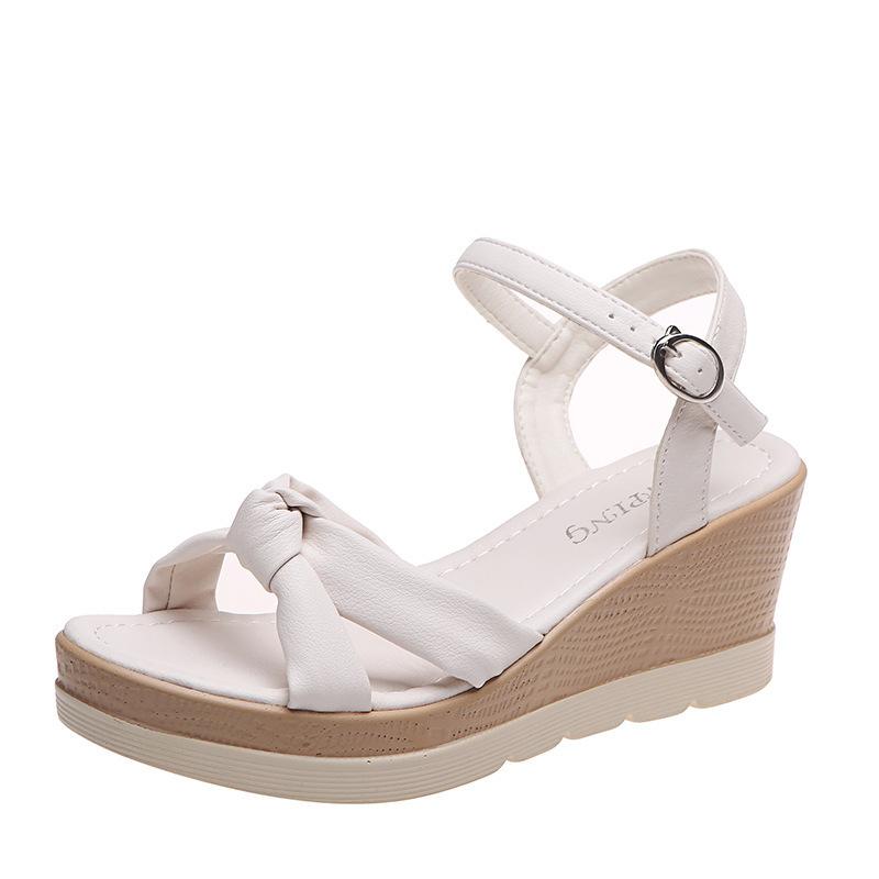 

Sandals Platform Wedges Fashion High Quality Leather Bow Top Peep Toe Ankle Buckle Strap Women ShoesSandals, Green
