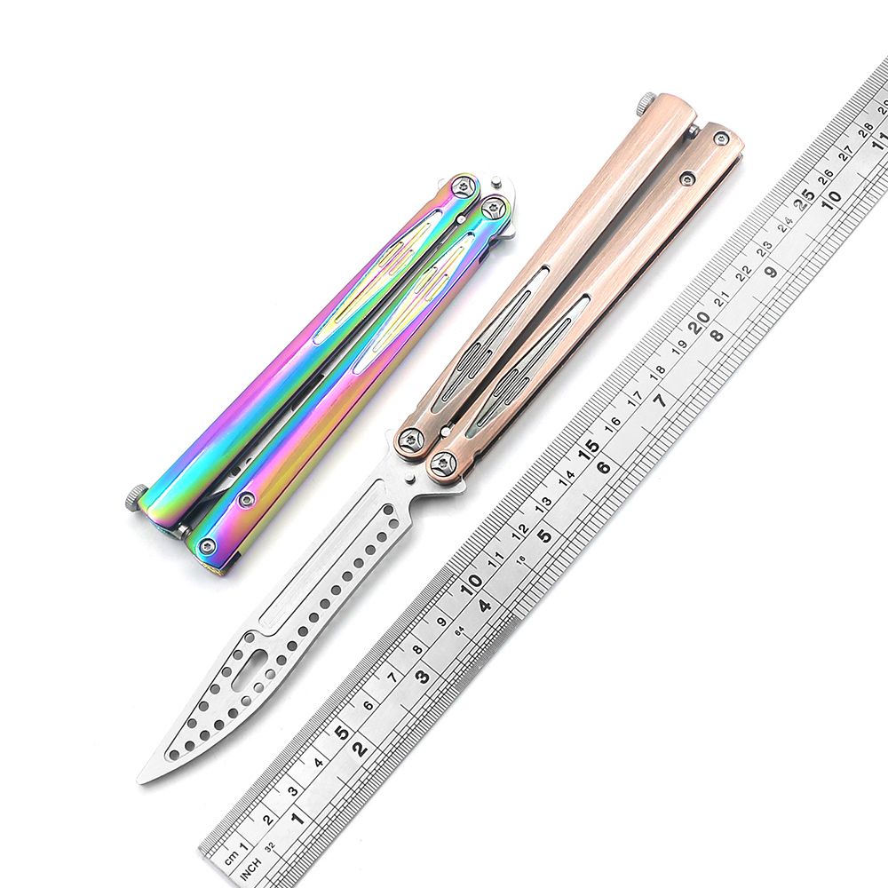

Convenient Mirror Light Surface Practice Butterfly Knife Folding Training Knife Outdoor Coach Game Without A Blade 420 Blades