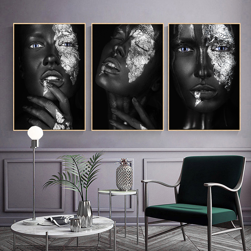 

Sliver Sexy Black Dark Skinned Woman Portrait Canvas Painting Posters and Prints Cuadros Wall Art Picture for living Room