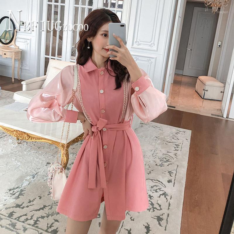 

Casual Dresses Women' Spring Dress Turn Down Collar Shirt, Pink