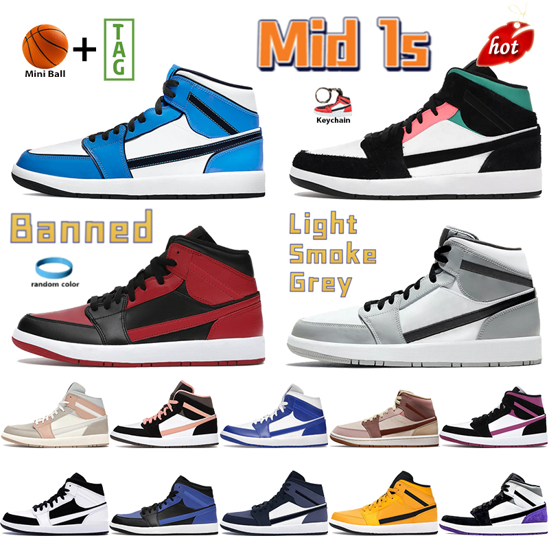 

TOP Mid Light Smoke Grey 1 1s Basketball Shoes Sneakers Pink Quartz Signal Blue Kentucky Banned SE Royal UNC Shadow Red Zig Zag Men Sports, 01. light smoke grey-1