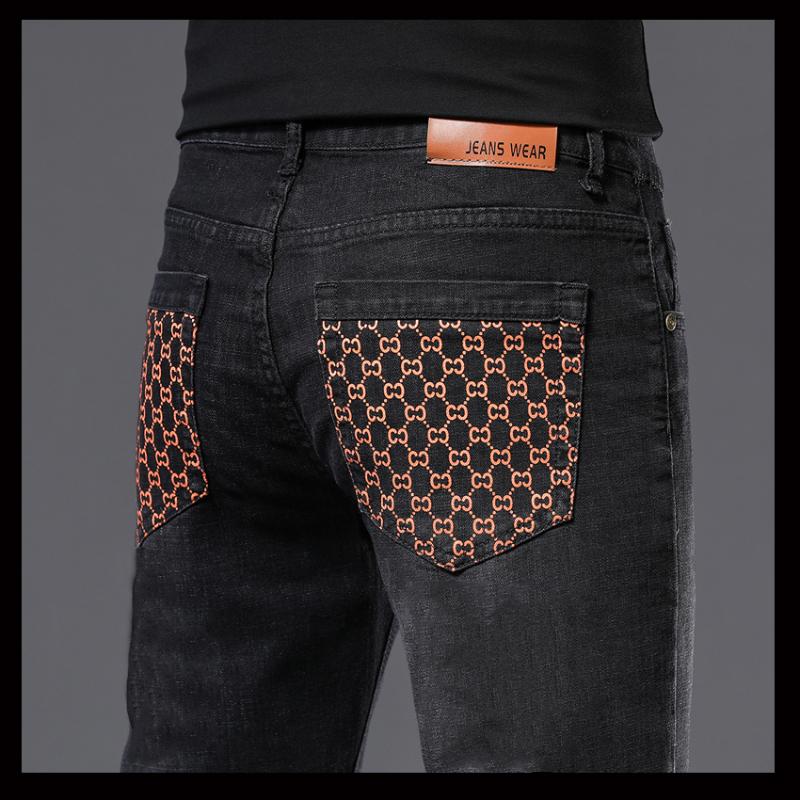 

Men's Jeans Jean Homme Pantalones Hombre Pantalon Men Pants Black Printing Denim Trousers Biker High Quality Male Casual Designer, 689