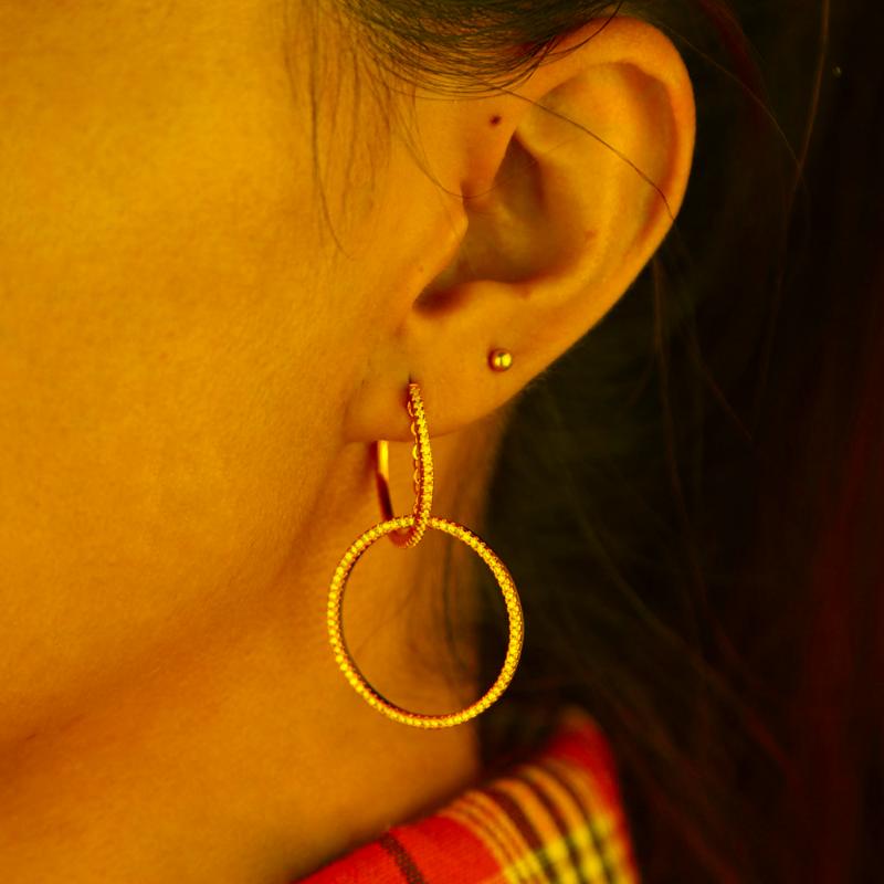 

Hoop & Huggie Gold Color Geometric Round Circle Earring Hollow Cz Paved Dangle Dangling Women Girl Gorgeous Bohemi EarringsHoop
