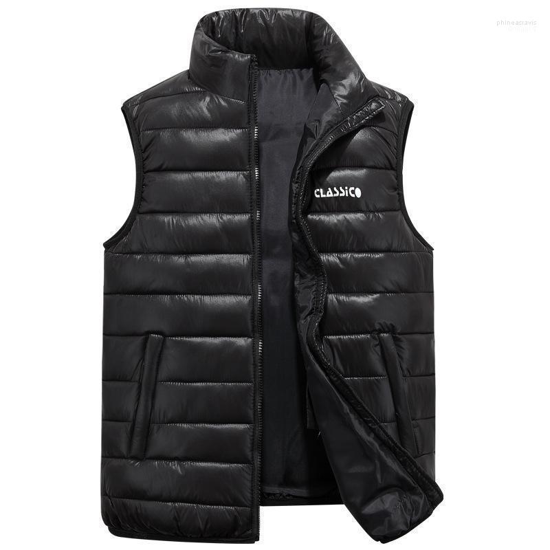

Male Autumn Winter Thicken Down Cotton Vest Sleeveless Zipper Jacket Fashion Solid Color Casual Slim-fit Coat Plus Size 6XL Men' Vests Phin, Black