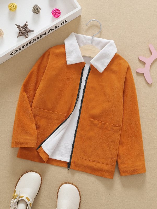 

Toddler Boys Dual Pocket Borg Collar Teddy Lined Zipper Coat SHE, Burnt orange