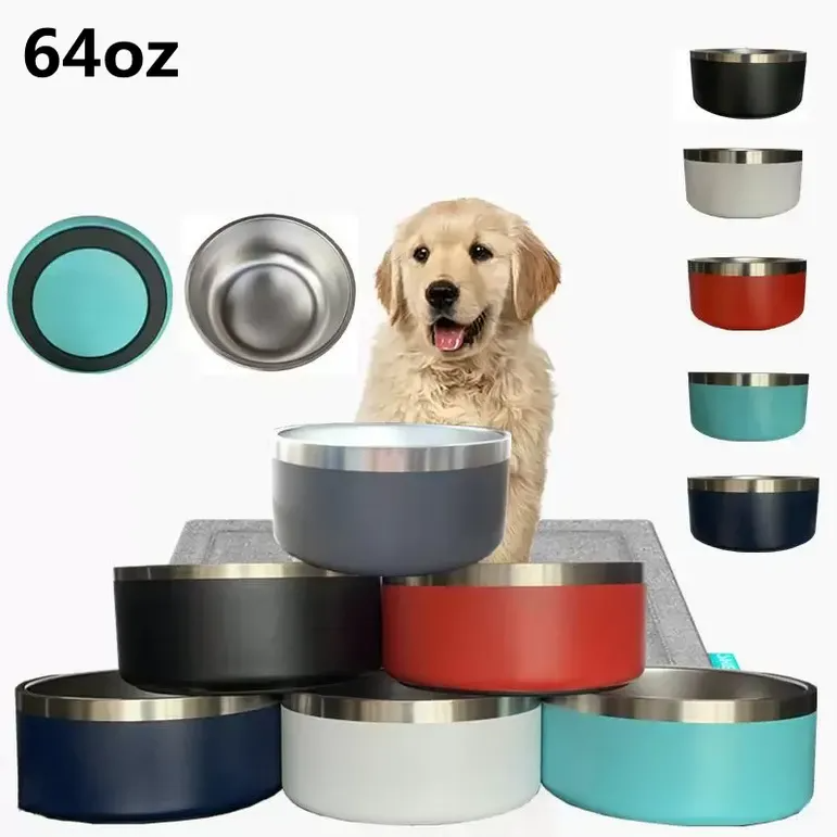 

Dog Bowls 32oz 64oz Stainless Steel Tumblers Double Wall Pet Food Bowl Large Capacity 64 oz Pets Supplies Mugs C0811G03