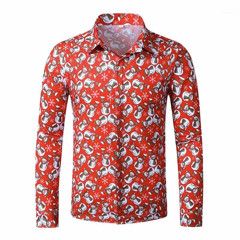 

Men' Long Sleeve Shirts Print Christmas Big Size Casual Turn-down Collar Button Loose Shirt Comfortable Tops Camisa Masculina, As pic