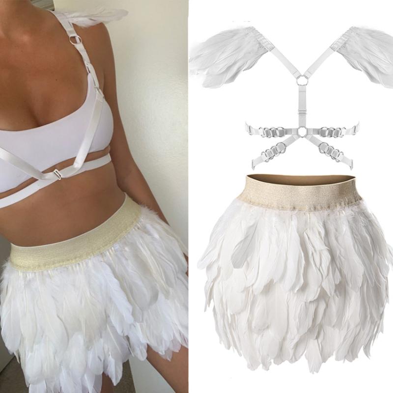 

Skirts White Angel Swan Feather Mini Skirt Set Elastic Waist High Street Busty Sexy Clothing Halloween Club Party Dance Goth Rave, O0233red