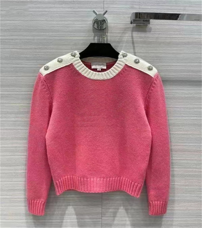 

Women Knitted Sweater Woollen Fall Girls Wool Pullover Shirt Fashion Pink Jumper Round Neck With Buttons, Extra shipping cost