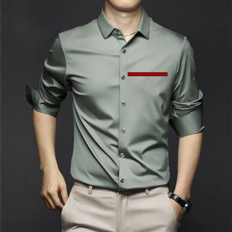 

Casual Mens Shirts Designer Polos Long Sleeve Autumn Spring Man Shirt Tops Breathable Ice Silk LSVP, Black2;red stripe