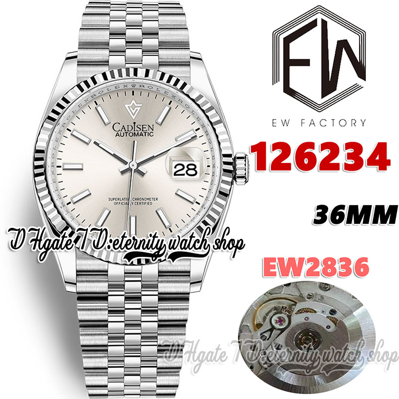 EWF V3 ew126234 ew2836 Montre femme automatique 36MM Lunette cannelée Cadran blanc Marqueurs de bâton Bracelet en acier 904L avec la même carte d