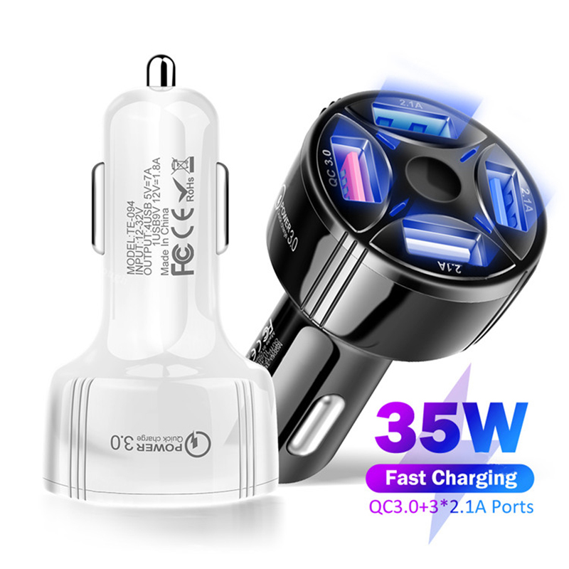 

TE-094 4 Port USB Car Charger QC3.0 Fast Charger Stable Current Output LED Light One For Four Cars Cell Phone Chargers