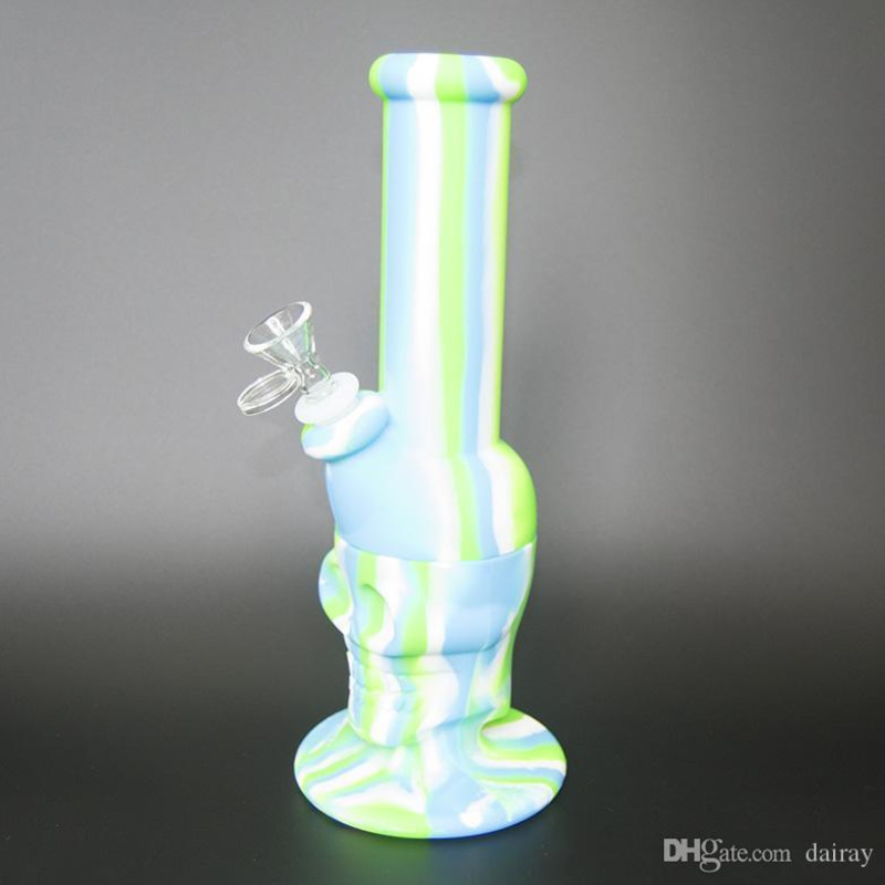 

Hookah Silicone Bongs Skull type water pipe oil smoking heady beaker Dab Rigs Percolators Perc Removable Straight With Glass Bowl