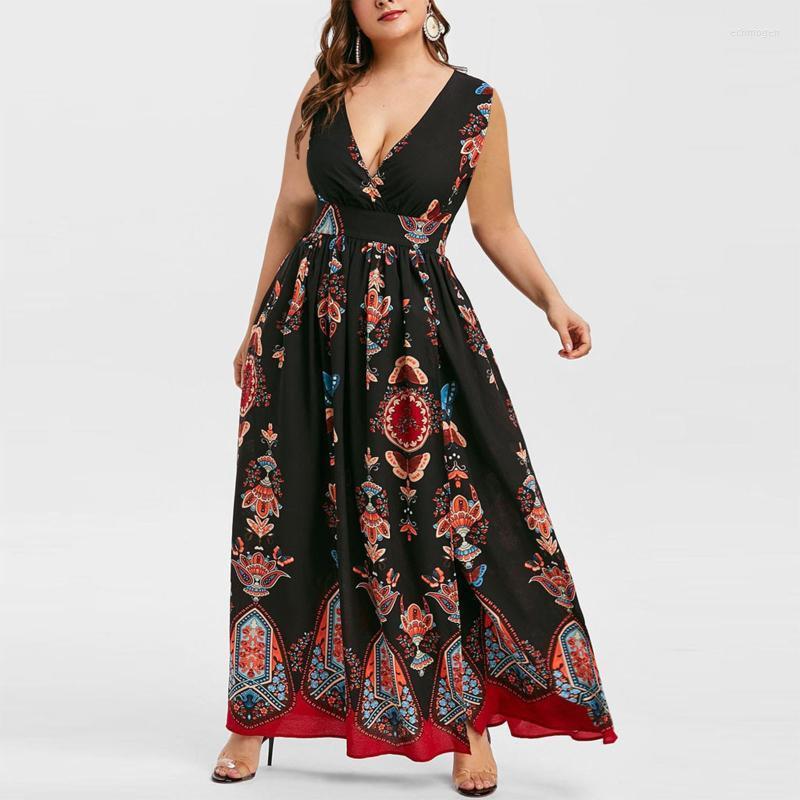 

Plus Size Dresses Fashion Women Maxi Dress Butterfly Printed V-Neck Sleeveless Casual Long Large Beach Echm22, Black
