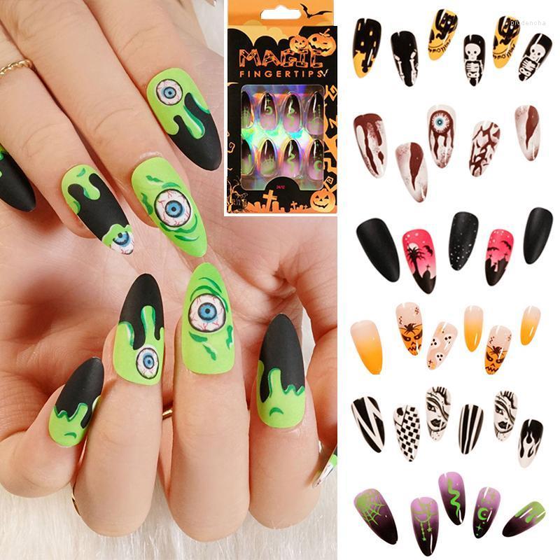 

False Nails Artificial Stiletto Mid-Long 24PCS Fake Acrylic Nail Tips Extension Halloween Full Cover Press On Prud22