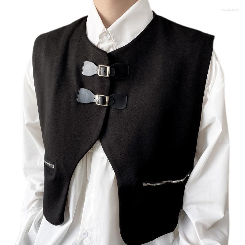 

Men's Vests Autumn Winter Men Leather Buckle Zipper Niche Vest Sleeve Sleeveless Coat Man Korean Streetwear Fashion Vintage Waistcoat Stra22, 3759