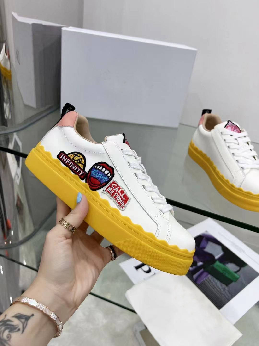 

platform gym Casual shoes women Travel leather lace-up Trainers sneaker 100% cowhide Letters Thick bottom woman designer shoe Flat lady sneakers size 35-39-41 With box, Extra box
