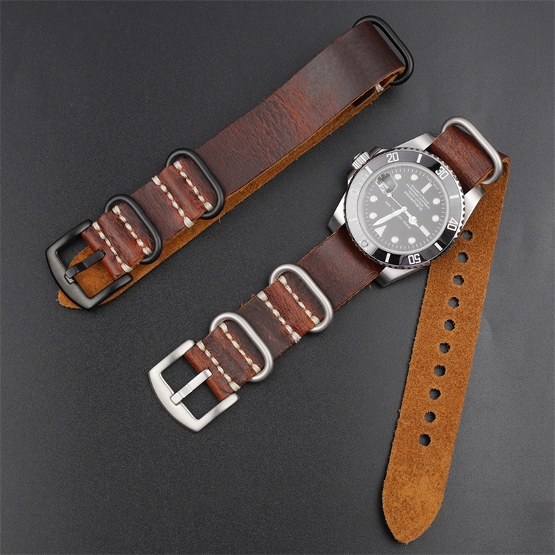 

Nato Strap Genuine Leather Watchband 20mm 22mm 24mm Vintage Zulu for Men Women Wristbands Watch Replacement 220527