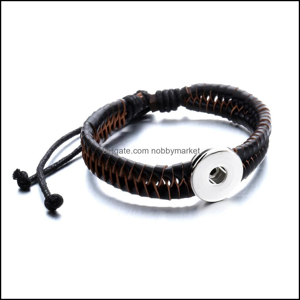 

Black Brown Green Woven Pu Leather Rope Bracelet Fit 18Mm Snap Button Charms Jewelry For Women Men Drop Delivery 2021 Charm Bracelets Uvr6Y