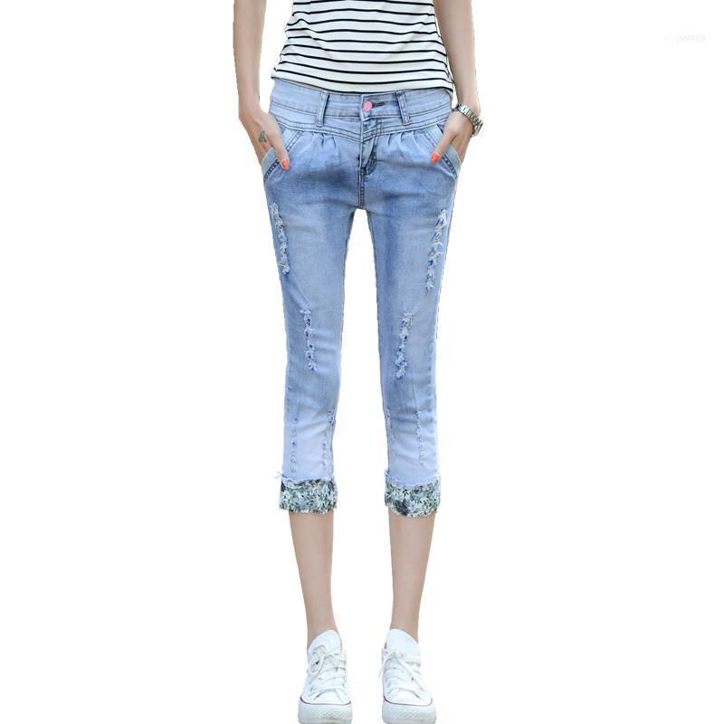 

Women's Jeans 2022 Summer Stretch Ripped Hole Capris Women Calf-Length Pencil Denim Pant Skinny High Waist Capri1, Blue